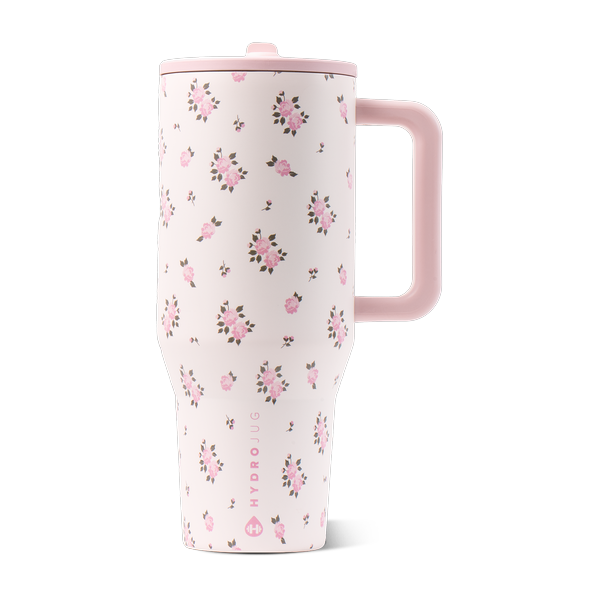 Termo HydroJug Viajero 32oz Wildrose crema con flores, sorbete y asa