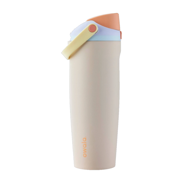 Termo Owala Sway 30oz color beige con asa y sorbete