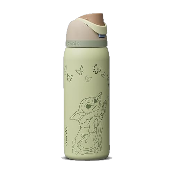 Termo Owala FreeSip 32oz Star Wars Grogu verde con ilustración de Baby Yoda y mariposas